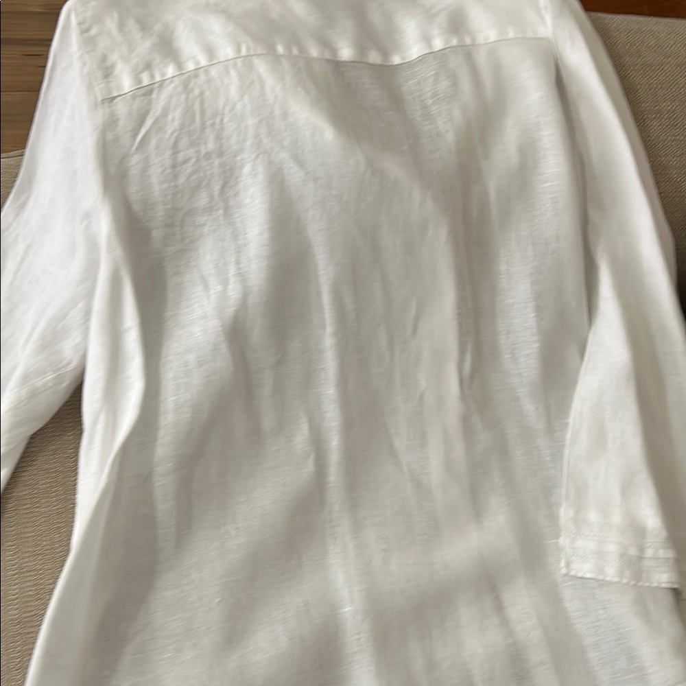 Fox Croft Size 18W 3/4 sleeve White linen Button-Up Blouse - Picture 4 of 10